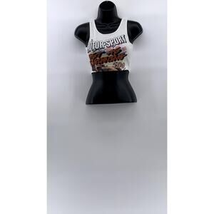 SHEIN Women's White Ribbed Motor Sport Scoop-Neck Cropped Tank Top SZ XS